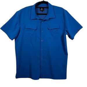 GILLZ Deep Sea UPF 30+ Men's Blue Button Front Short Sleeve Shirt Size Large
